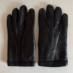 Men's Black Leather Gloves with Rabbit Fur Inside Lining